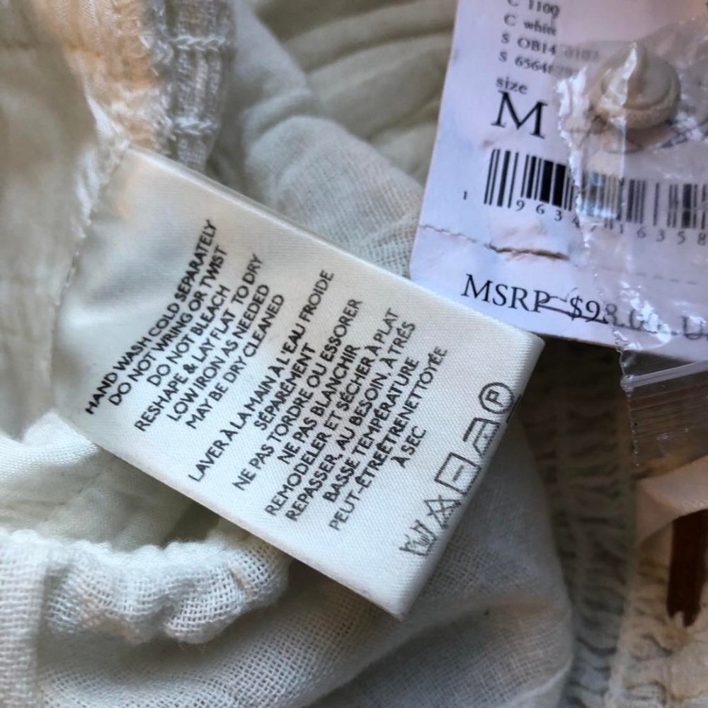 NWT FREE PEOPLE Chloe Ivory Cropped Peplum Smocked Peasant Top M - Picture 8 of 8